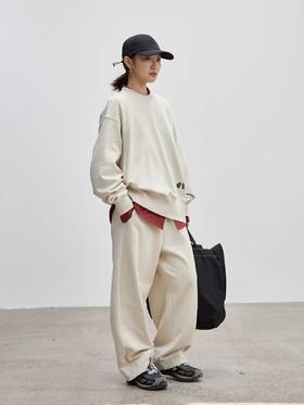 步履不停/4C43115C/慵懒拖地米白色针织长裤卫裤