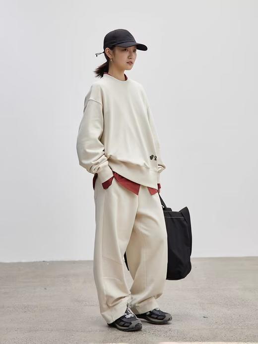 步履不停/4C43115C/慵懒拖地米白色针织长裤卫裤 商品图0