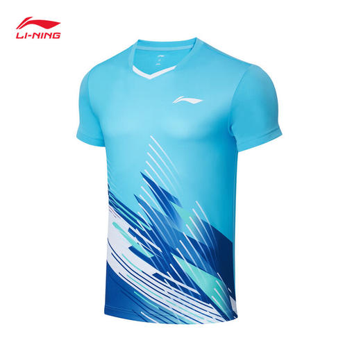 李宁T恤短裤套装男女同款速干凉爽比赛服AATT021 海豚蓝 商品图2