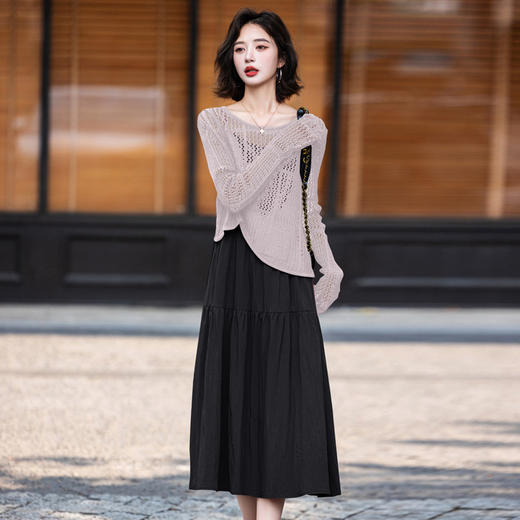 新品针织衫吊带连衣裙套装，显瘦女人味百搭裙HR-YF9682 商品图3