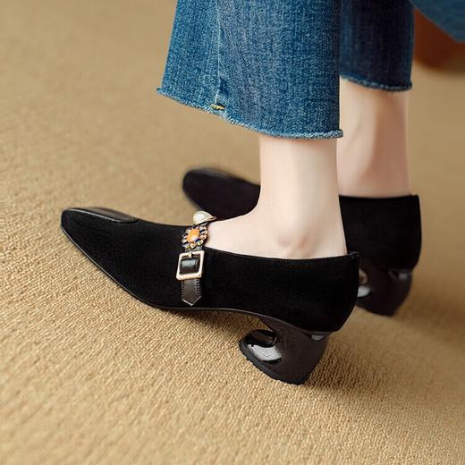 【预售5天】法式金属一字扣带玛丽珍女鞋，浅口低跟方头小香风单鞋NJMK&K1131 商品图4