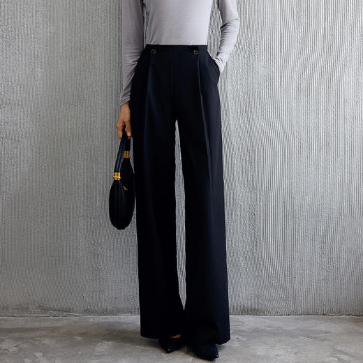 玳莎纽扣压褶阔腿裤女士2024年秋季新款通勤休闲长裤直筒西装裤  EC36307 商品图0