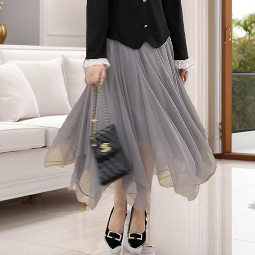 9/1奢姿大码女装2024秋季不规则气质网纱半松紧裙子胖妹妹时尚半身裙9943490274 商品图3