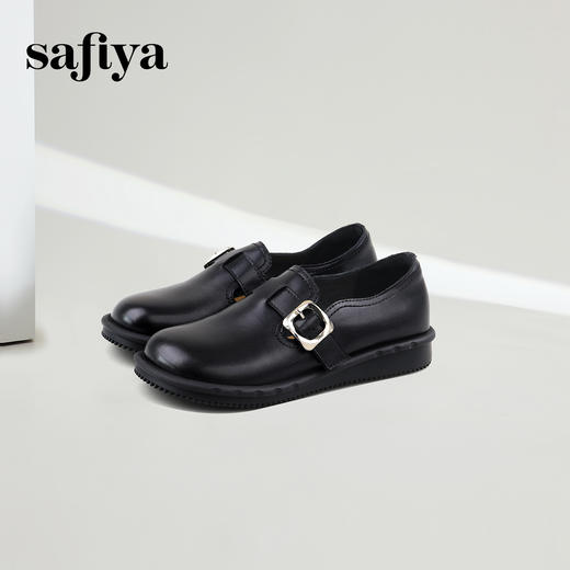 Safiya/索菲娅2024秋 英伦风真皮套脚百搭圆头休闲低跟平底小皮鞋 SF43112107 商品图1