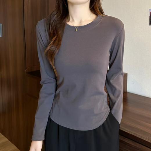 【王炸爆款】长袖款-韩系纯欲风弧形下摆设计感T恤上衣01602-喜出 商品图1