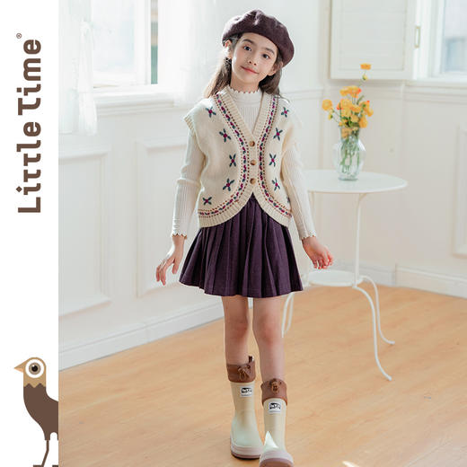 littletime女童马甲小背心春秋季2024新款韩版儿童无袖毛衣小开衫 商品图3