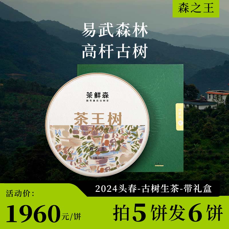 2024茶王树 森之王 春茶7折现货 送品鉴装礼盒 普洱茶 生茶 200g/饼