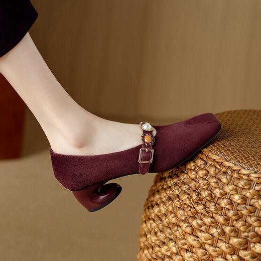 【预售5天】法式金属一字扣带玛丽珍女鞋，浅口低跟方头小香风单鞋NJMK&K1131 商品图2