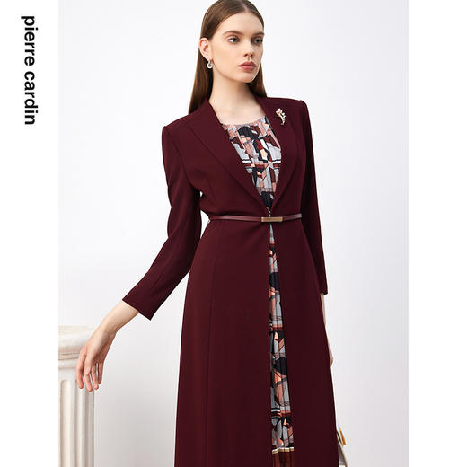 皮尔卡丹女装连衣裙秋季新款红色假两件端庄气场裙子P3344E3931T0
 商品图4