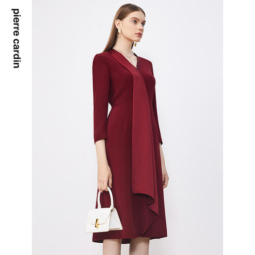 皮尔卡丹女装连衣裙酒红色亮面凸显气质婚庆喜婆婆裙P3306E3877T0 商品图1