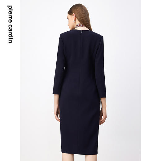 皮尔卡丹女装连衣裙藏蓝色圆领商务会议谈合作通勤裙P3349E3878N0 商品图2
