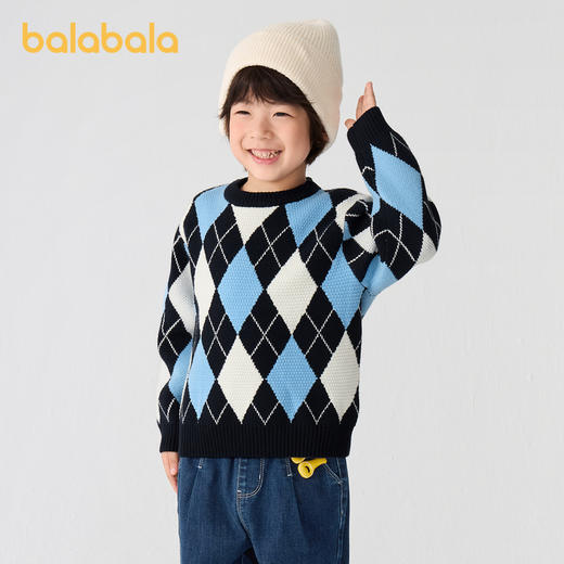 巴拉巴拉儿童毛衣男童女童秋冬新款宽松针织衫撞色菱格毛衫潮 商品图1