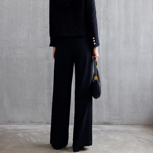 玳莎纽扣压褶阔腿裤女士2024年秋季新款通勤休闲长裤直筒西装裤  EC36307 商品图3