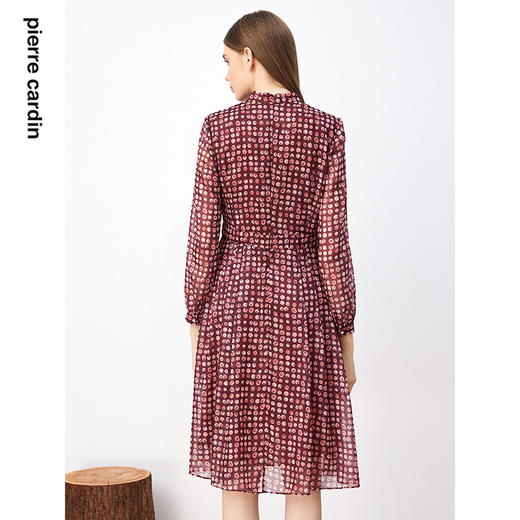 皮尔卡丹女装连衣裙红色波点长袖立领A字裙大摆裙P3351E3879T3
 商品图2