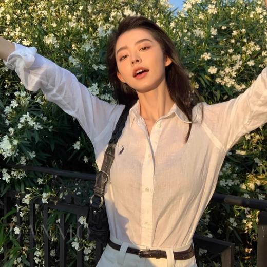 小马刺绣棉麻长袖衬衫，棉麻混纺更透气、呼吸感十足【G】 商品图0