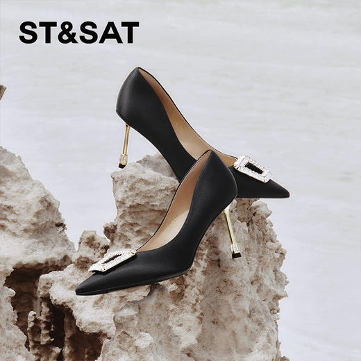 星期六优雅尖头水晶方扣细高跟SSC3111106 商品图1