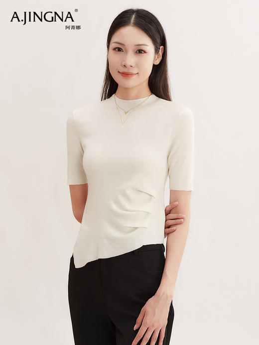【温婉气质】阿菁娜绵羊毛气质褶皱设计修身短袖针织衫F29Q301005 商品图4