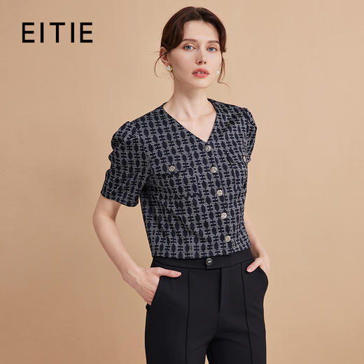 EITIE爱特爱夏季新款短袖修身上衣女小上衣7313011 商品图0