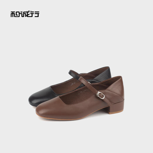 和诚行 2024秋冬新款法式复古时尚浅口单鞋女方头中跟单鞋1580156 商品图3
