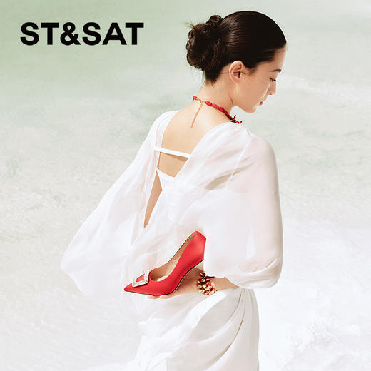 星期六优雅尖头水晶方扣细高跟SSC3111106 商品图4