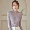 2024春季新款网纱打底衫女士亮丝内搭半高领镂空蕾丝小衫上衣 商品缩略图3