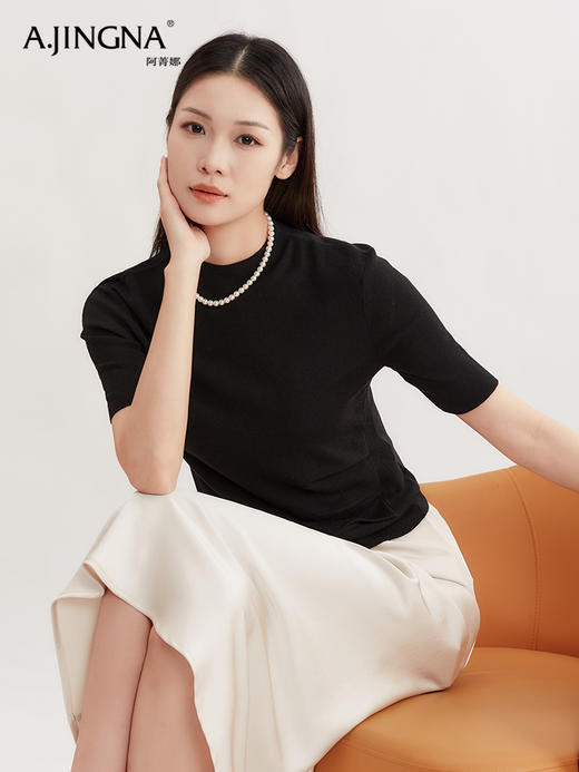 【温婉气质】阿菁娜绵羊毛气质褶皱设计修身短袖针织衫F29Q301005 商品图0