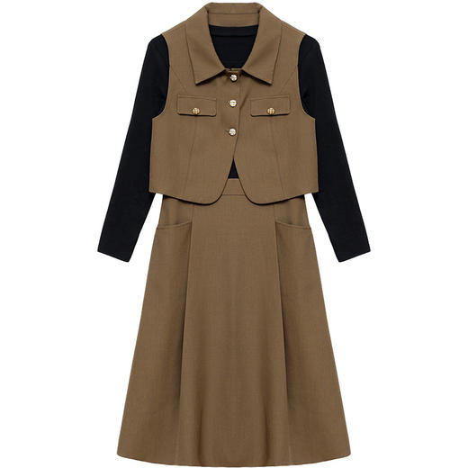 QYM 19C2489-L通勤连衣裙POLO领洋气短款马甲两件套裙 商品图3