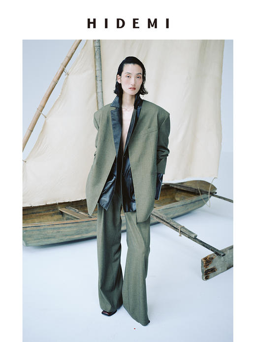 HIDEMI 沙漠枯米黄色中高腰阔腿长裤西裤 商品图2