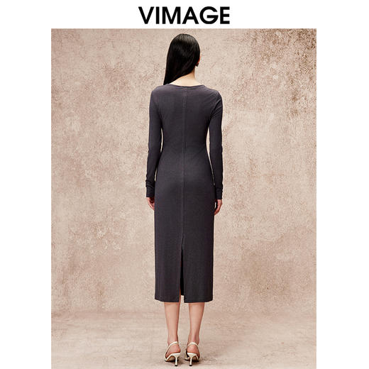 VIMAGE纬漫纪气质女神风弹力垂坠显瘦长款修身连衣裙秋季新款V2207819 商品图4