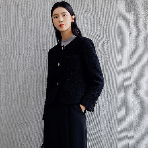 玳莎小香风圆领花呢外套女2024年秋季新款流行时尚混纺长袖短款  EC37308 商品图2