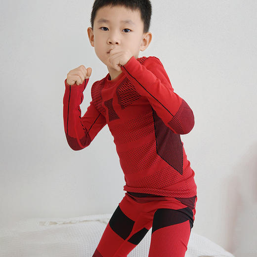 Leorrey乐拉男女童儿童健身衣运动跑步服秋冬训练滑雪打底保暖套装 商品图6