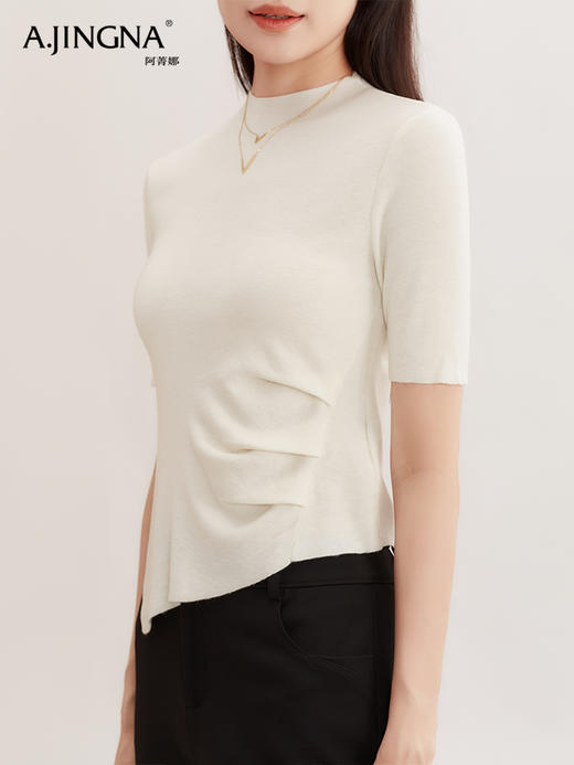 【温婉气质】阿菁娜绵羊毛气质褶皱设计修身短袖针织衫F29Q301005 商品图5