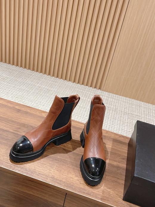 香奶奶  冬菱格切尔西短靴新品 小牛皮鞋 商品图2