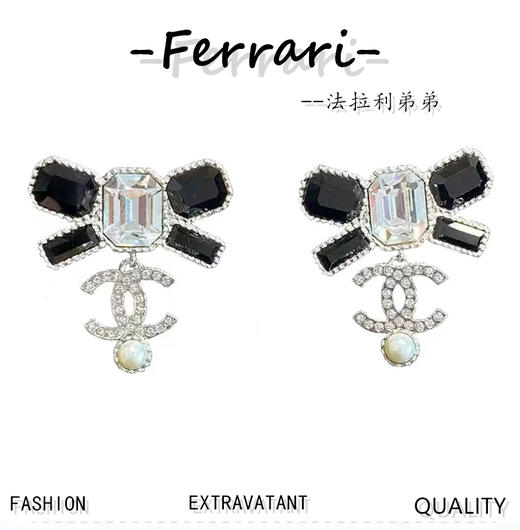 Cha*l 小香  23K黑白钻蝴蝶结耳环 商品图0