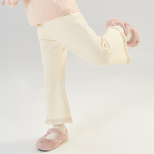 笛莎童装女童裤子2024冬季新款织带装饰加绒裤 商品图3