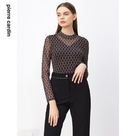 皮尔卡丹女装衬衫黑花色套头衫春秋款长袖法式打底衫P3336B3992B0
