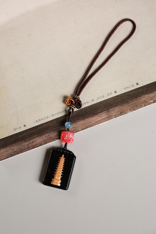 GJXJ0312°紫光檀文昌塔+朱砂挂件 商品图0