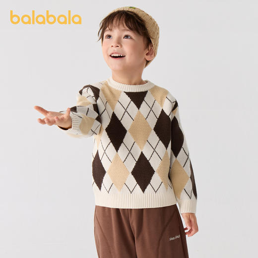 巴拉巴拉儿童毛衣男童女童秋冬新款宽松针织衫撞色菱格毛衫潮 商品图0