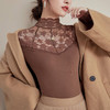 2024新款加绒加厚蕾丝半高领打底衫女春秋内搭修身长袖上衣针织衫 商品缩略图2