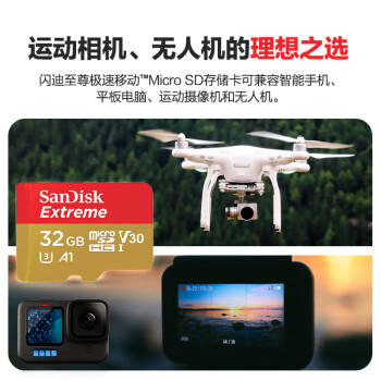 闪迪（SanDisk）32GB TF(MicroSD)内存卡 4K极速金卡A1 V30 U3行车记录仪 运动相机无人机 监控存储卡 读100MB/s 商品图1