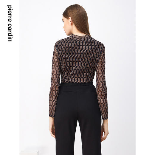皮尔卡丹女装衬衫黑花色套头衫春秋款长袖法式打底衫P3336B3992B0
 商品图3
