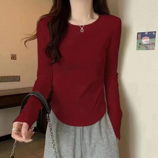 【王炸爆款】长袖款-韩系纯欲风弧形下摆设计感T恤上衣01602-喜出 商品图3