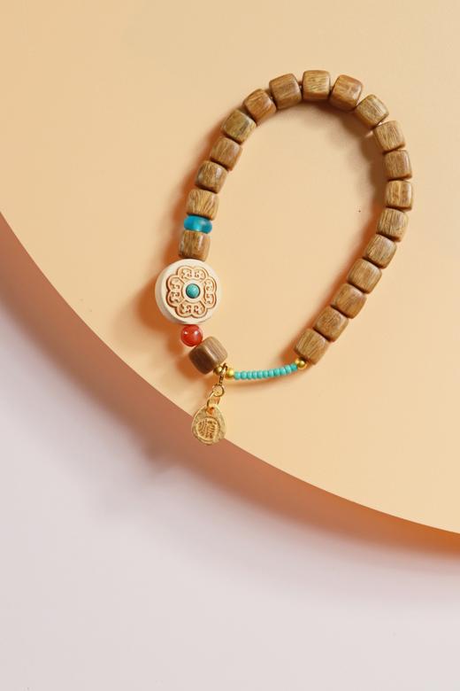 LT0009°绿檀四方来财珠|琉璃隔片蓝手链手串 商品图3