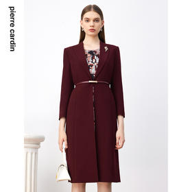 皮尔卡丹女装连衣裙秋季新款红色假两件端庄气场裙子P3344E3931T0
