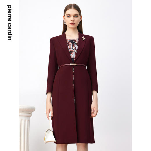 皮尔卡丹女装连衣裙秋季新款红色假两件端庄气场裙子P3344E3931T0
 商品图0