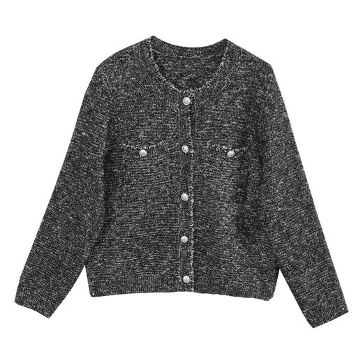 玳莎圆领花纱开衫女2024秋季新款金属丝混纺时尚通勤针织长袖上衣  EC33301 商品图4