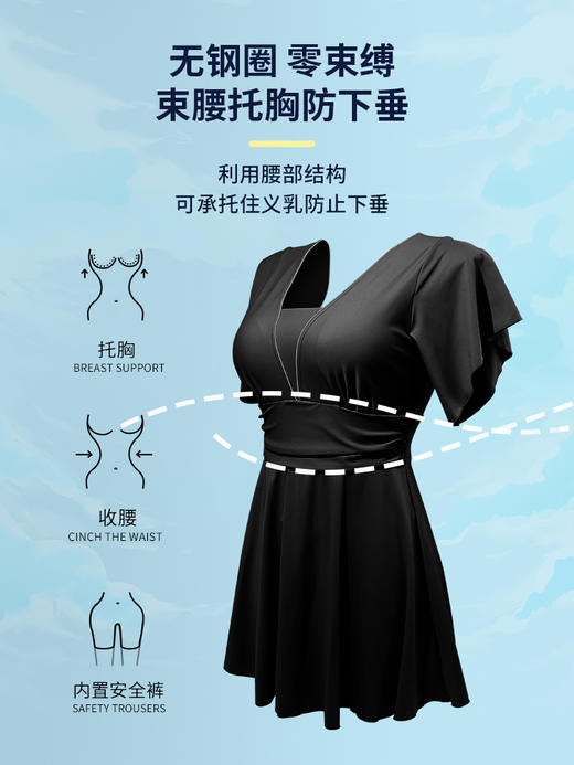 蒂亿曼义乳泳衣修身游泳温泉专用 假乳假胸连体裙式无钢圈泳衣 商品图3