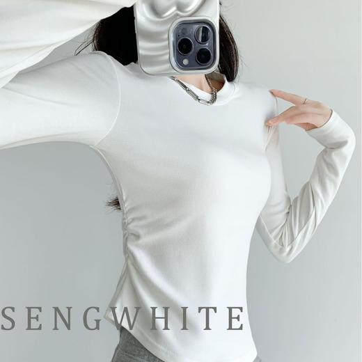 圆领纯欲风松紧收腰 纯色正肩T恤女 设计感辣妹t修身小蛮腰上衣打底衫 商品图0