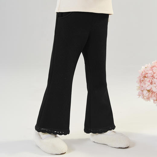笛莎童装女童裤子2024冬季新款织带装饰加绒裤 商品图2