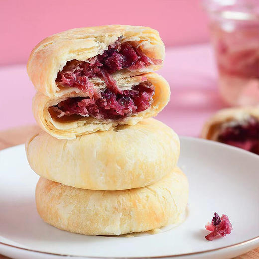 【云南玫瑰鲜花饼】袋装早餐现烤紫薯玫瑰饼抹茶鲜花饼糕点零食中秋送礼，饼皮酥松 色泽鲜艳 花馅饱满。ry 商品图0